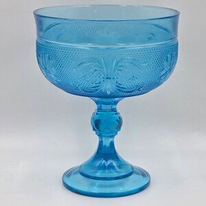 Indiana Glass Sandwich Round Pedestal Compote Horizon Blue Pressed Glass